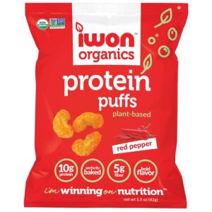 IWON Organics Red Pepper Flavor Protein Puff, High Protein and Organic Healthy Snacks, 8 Bags