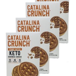 Catalina Crunch Peanut Butter Keto Sandwich Cookies - Pack of 4 Boxes - 16 Cookies Per Box - 64 Cookies Total - Vegan and 100% Plant Based - Bulk Catalina Crunch Peanut Butter Cookies