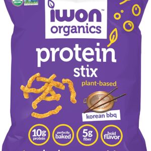 IWON Organics Korean BBQ Flavor Snack Stix, High Protein and Organic Healthy Snacks, 8 Bags, 1.5 Ounce