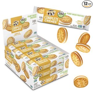 Lenny & Larry's The Complete Cremes®, Sandwich Cookies, Vanilla, Vegan, 5g Plant Protein, 6 Cookies Per Pack (Box of 12)