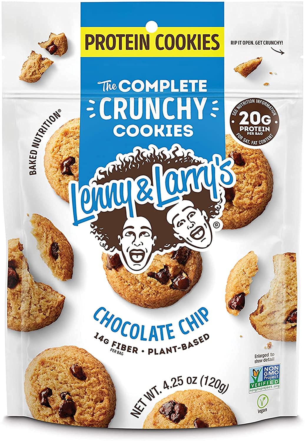 Lenny & Larry's The Complete Crunchy Cookie, Chocolate Chip, 6g Plant Protein, Vegan, Non-GMO, 4.25 Ounce Pouch (Pack of 6)