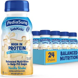 PediaSure SideKicks, 24 Shakes, Kids Protein Shake, with Key Nutrients and Protein to Help Kids Catch Up on Growth and Help Fill Nutrient Gaps, Vanilla, 8 fl oz, Pack of 24