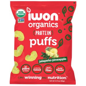 IWON Organics Jalapeno Pineapple Flavor Protein Puff, High Protein and Organic Healthy Snacks, 8 Bags
