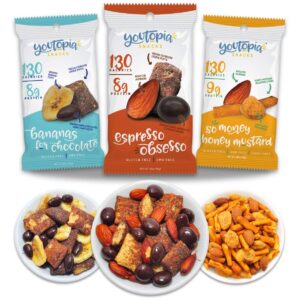 Youtopia Healthy Snacks, 130 Calories, High Protein Snack Mix, Low Sugar, Low Calorie Snacks, Gluten Free, GMO Heart Healthy Snacks Variety Pack, 1 Oz, Pack of 10