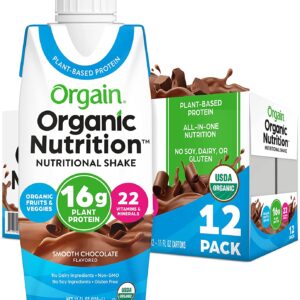Orgain Organic Vegan Plant Based Nutritional Shake, Smooth Chocolate - Meal Replacement, 16g Protein, 22 Vitamins & Minerals, Dairy Free, Gluten Free, 11 Fl Oz (Pack of 12)