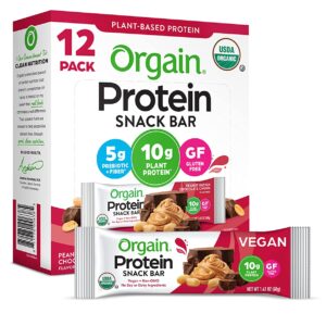 Orgain Organic Plant Based Protein Bar, Peanut Butter Chocolate Chunk - 10g of Protein, Vegan, Gluten Free, Non Dairy, Soy Free, Lactose Free, Kosher, Non-GMO, 1.41 Ounce, 12 Count(Packaging May Vary)
