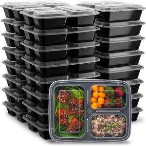 Ez Prepa [25 Pack] 32oz 3 Compartment Meal Prep Containers with Lids -Food Storage Containers Plastic, Bento Box, Lunch Containers, Microwavable, Freezer and Dishwasher Safe, Food Containers